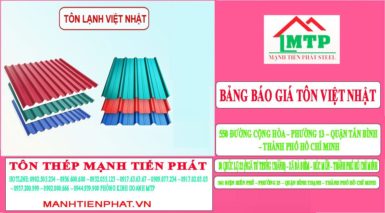 Bảng báo giá tôn Việt Nhật