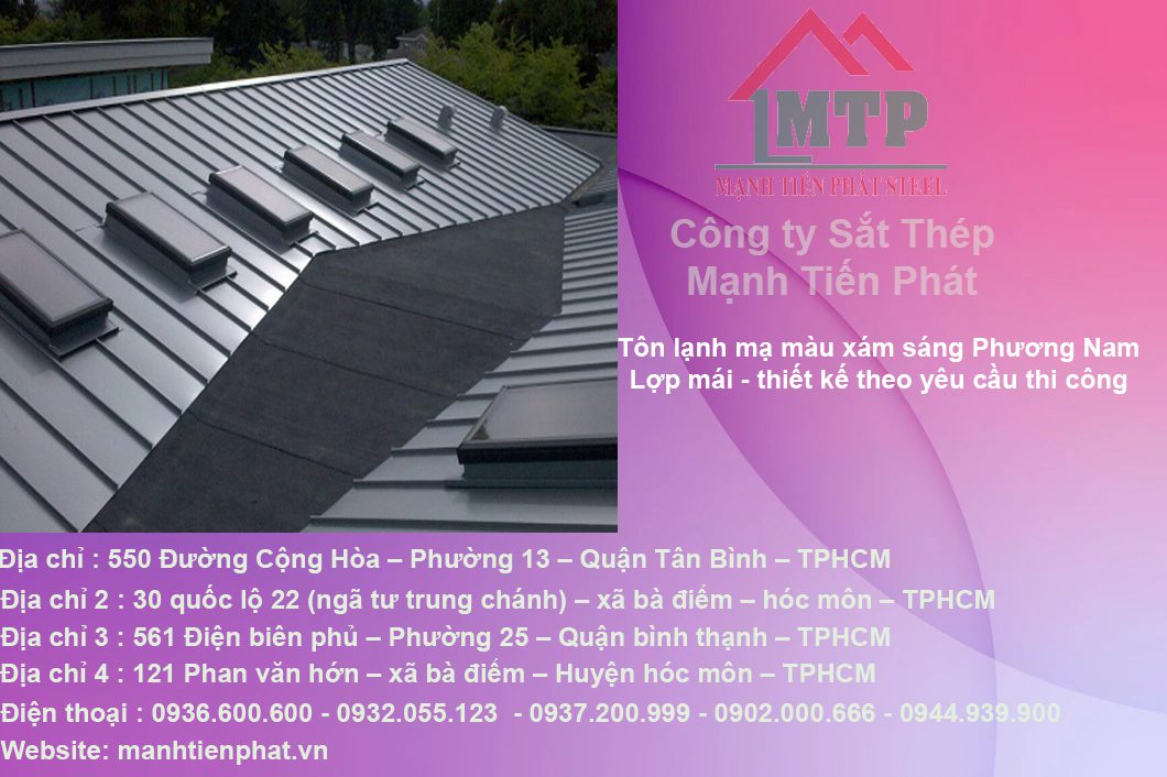 Bảng báo giá tôn lạnh mạ màu xám sáng Phương Nam tiêu chuẩn độ mạ az30, az50, az75, az100, az150, mua tôn lạnh màu nhà xưởng az 30, az 50, az 75, az 100, az 150 tại nhà máy sản xuất giá rẻ nhất, tốt nhất Miền Nam 5 ton xam sang phuong nam tai cty mtp