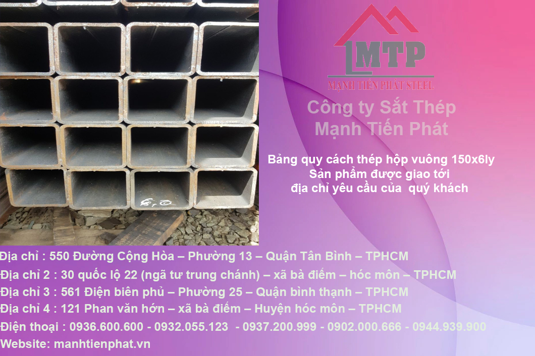 Bảng quy cách thép hộp vuông 150x6ly 7 bao gia hop vuong