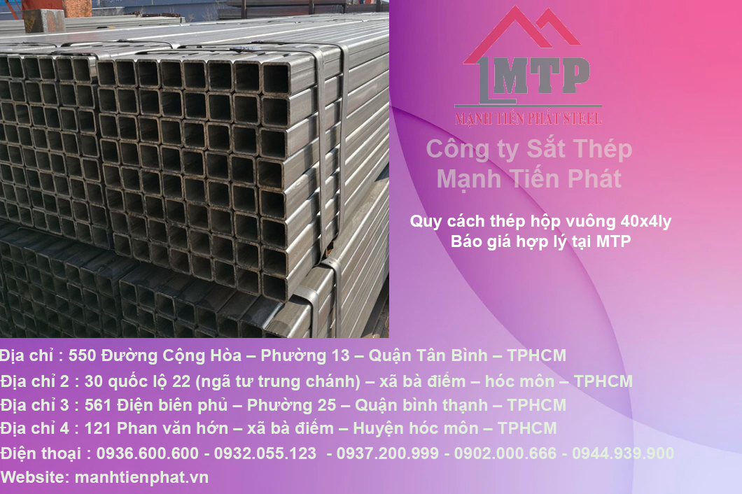 Bảng quy cách thép hộp vuông 40x4ly 9 thep 40x40 vuong