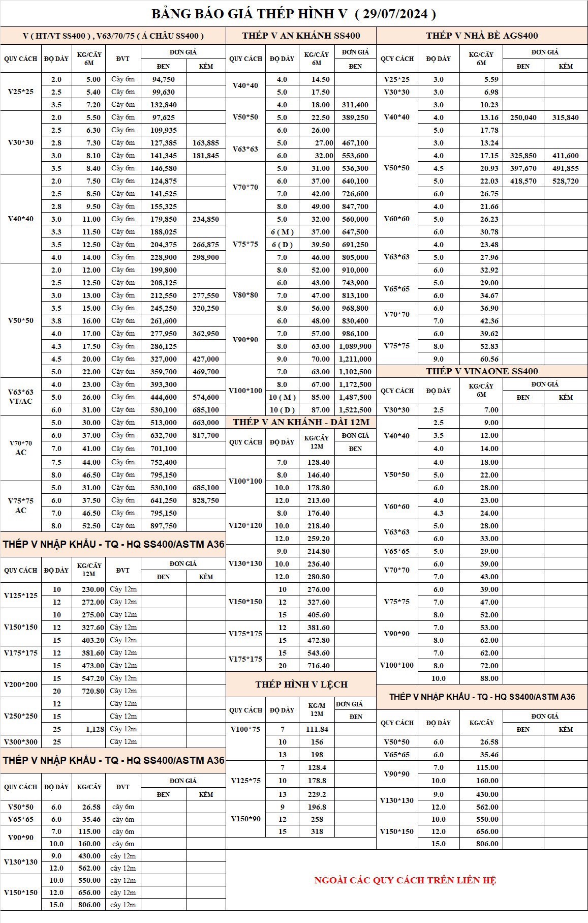 Bảng báo giá thép hình V130 An Khánh AKS tại Kom Tum 7 bang bao gia thep hinh v 1
