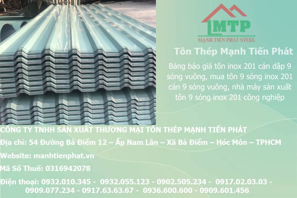 Bảng báo giá tôn inox 201 cán dập 9 sóng vuông, mua tôn 9 sóng inox 201 cán 9 sóng vuông, nhà máy sản xuất tôn 9 sóng inox 201 công nghiệp, cửa hàng đại lý bán tôn 9 sóng inox 201 giá rẻ nhất tốt nhất hiện nay 6 gia ton inox 9 song