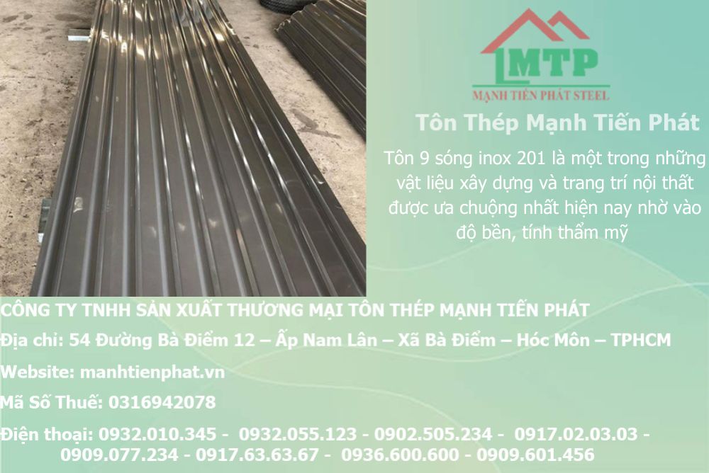 Bảng báo giá tôn inox 201 cán dập 9 sóng vuông, mua tôn 9 sóng inox 201 cán 9 sóng vuông, nhà máy sản xuất tôn 9 sóng inox 201 công nghiệp, cửa hàng đại lý bán tôn 9 sóng inox 201 giá rẻ nhất tốt nhất hiện nay 7 ton inox 201 9 song