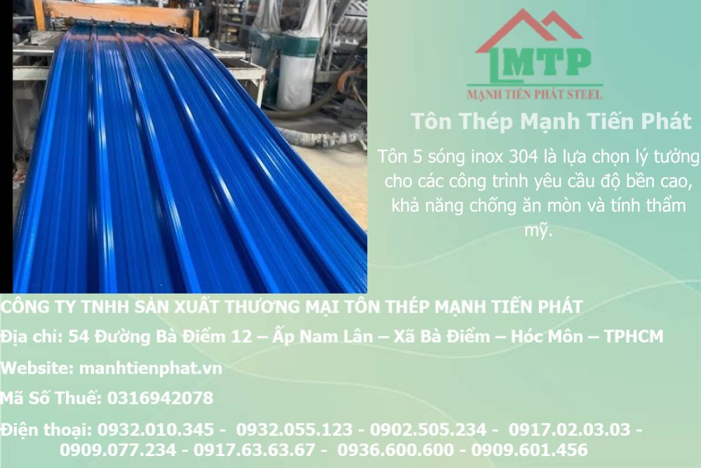 Bảng báo giá tôn inox 304 cán dập 5 sóng vuông, mua tôn 5 sóng inox 304 cán 5 sóng vuông, nhà máy sản xuất tôn 5 sóng inox 304 công nghiệp, cửa hàng đại lý bán tôn 5 sóng inox 304 giá rẻ nhất tốt nhất hiện nay 8 ton inox 5 song vuong