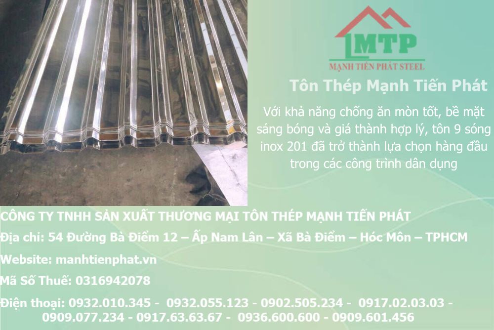 Bảng báo giá tôn inox 201 cán dập 9 sóng vuông, mua tôn 9 sóng inox 201 cán 9 sóng vuông, nhà máy sản xuất tôn 9 sóng inox 201 công nghiệp, cửa hàng đại lý bán tôn 9 sóng inox 201 giá rẻ nhất tốt nhất hiện nay 8 ton inox 9 song xay dung